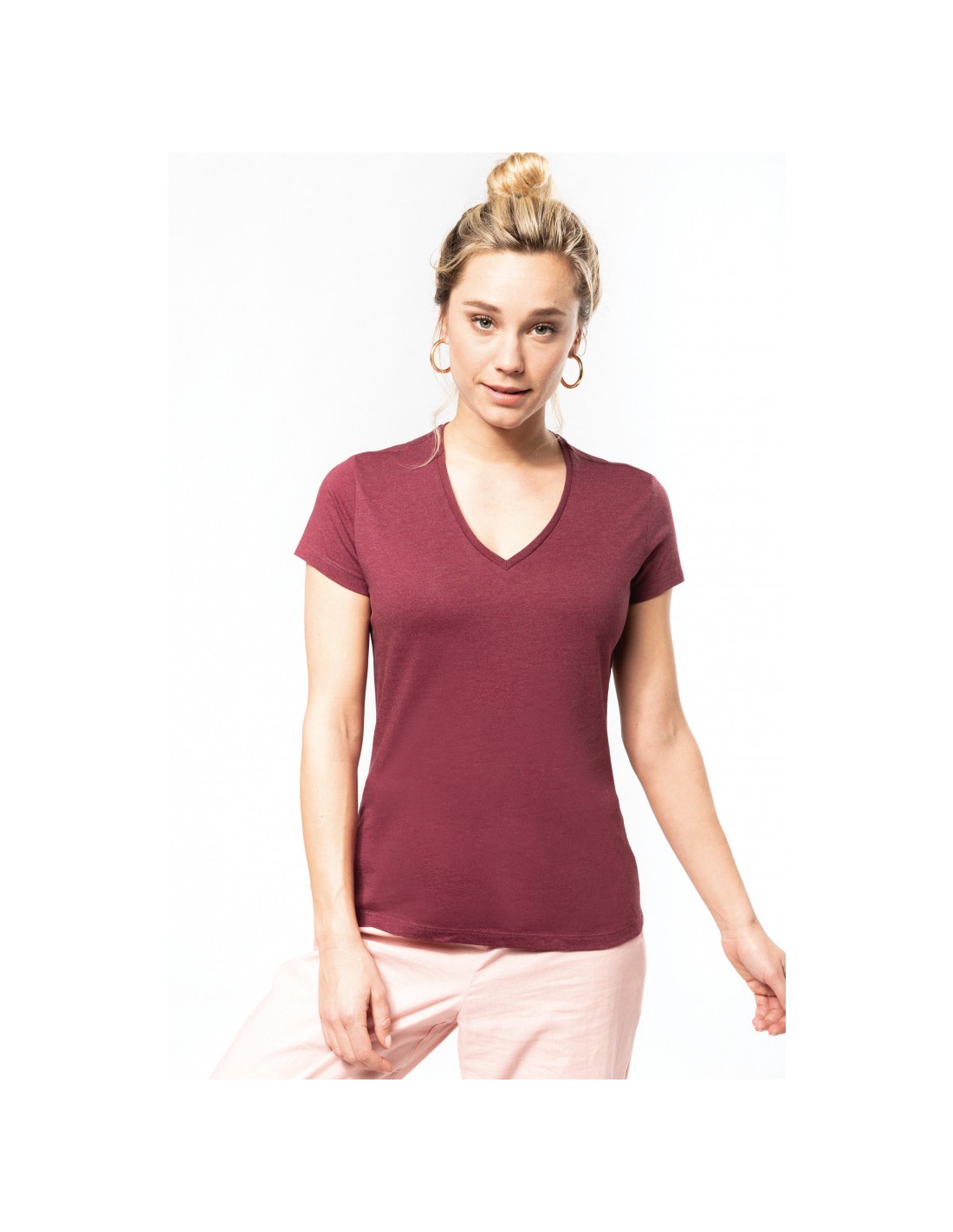T-shirt coton Bio col V femme - K396