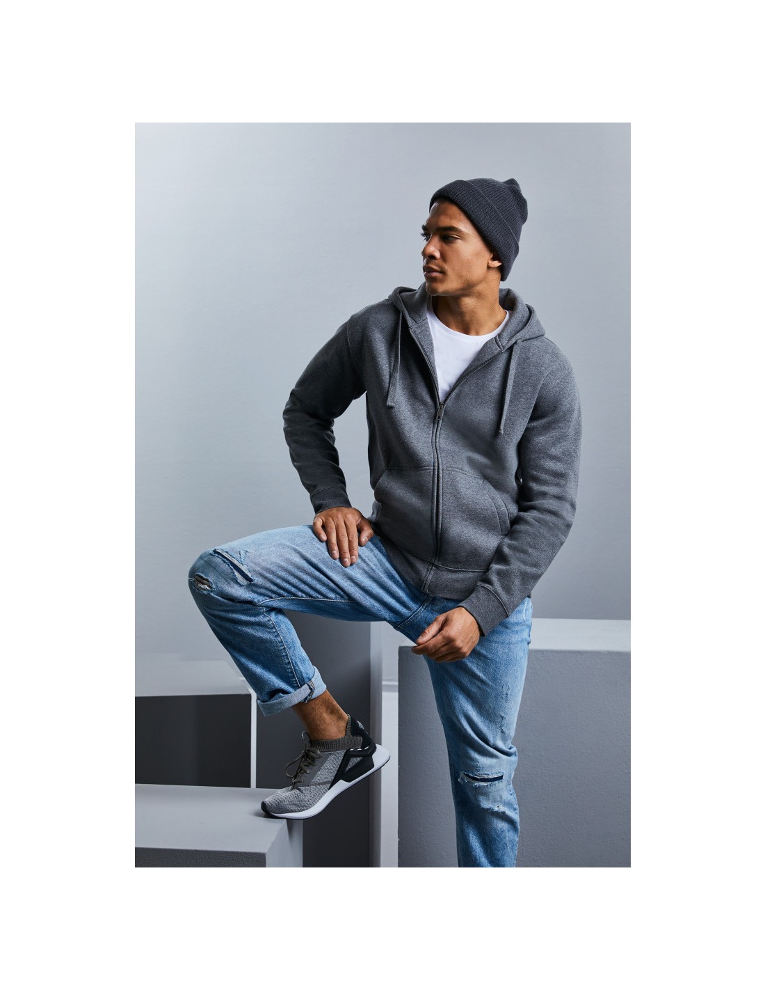 SWEAT-SHIRT ZIPPÉ CAPUCHE AUTHENTIC CHINÉ HOMME - RU263M